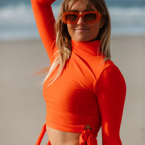orange sunglasses with a matching top - ACOTZ CROPPED TOP PAPAYA 