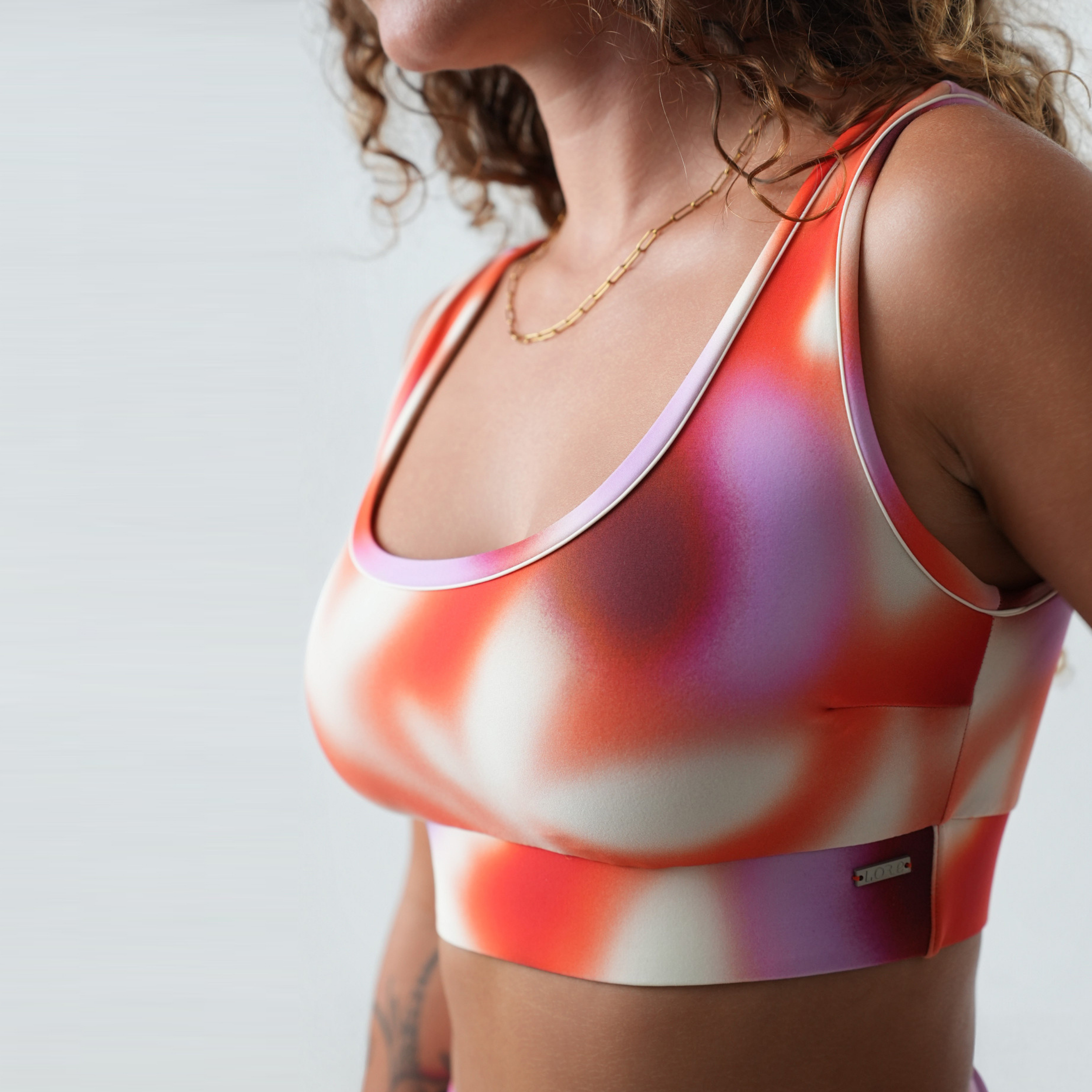 red, purple and white bikini top