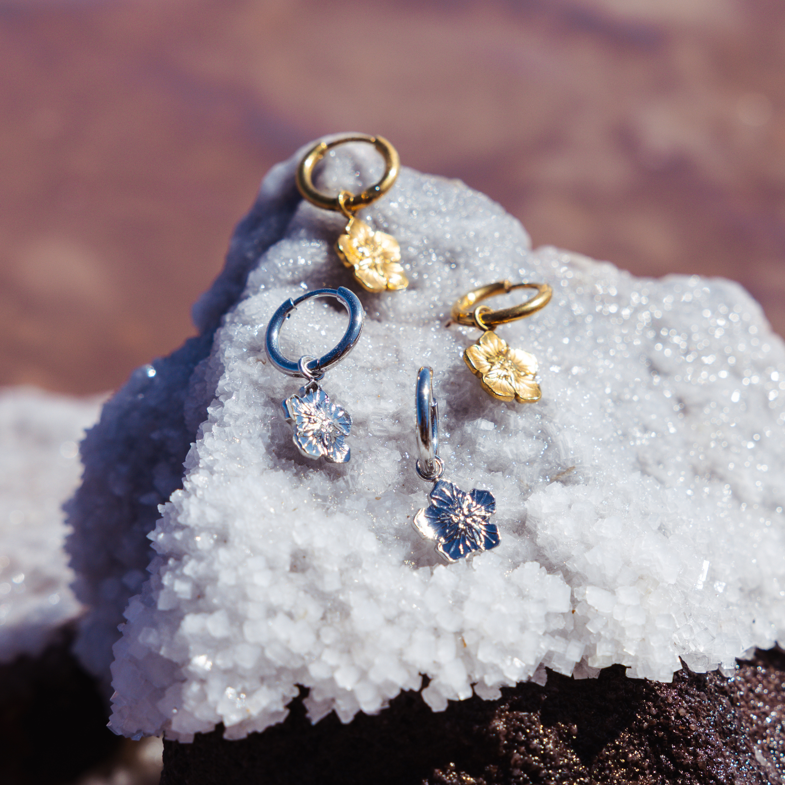 hibuscus surf earrings silver and gold 