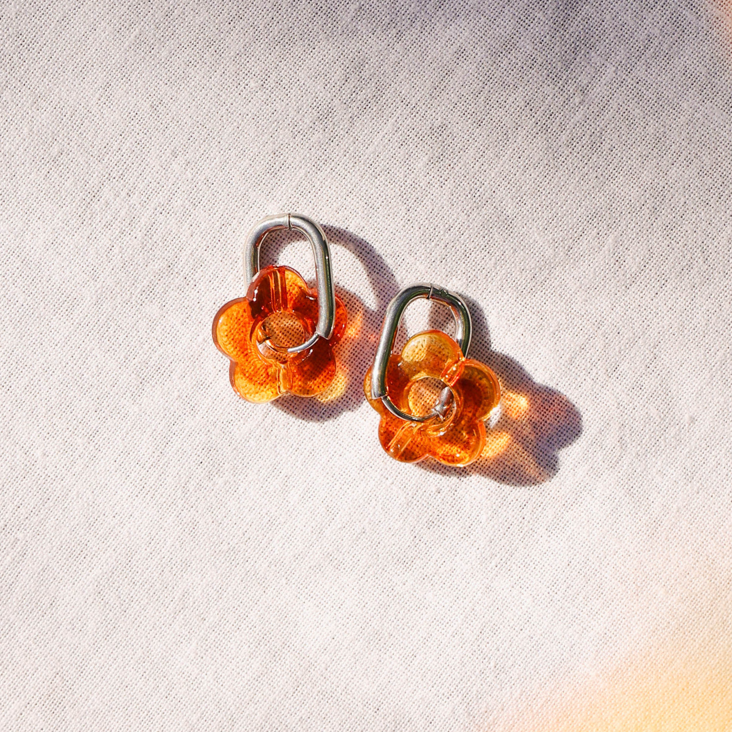amber floral earrings for surfing waterproof silver hoops