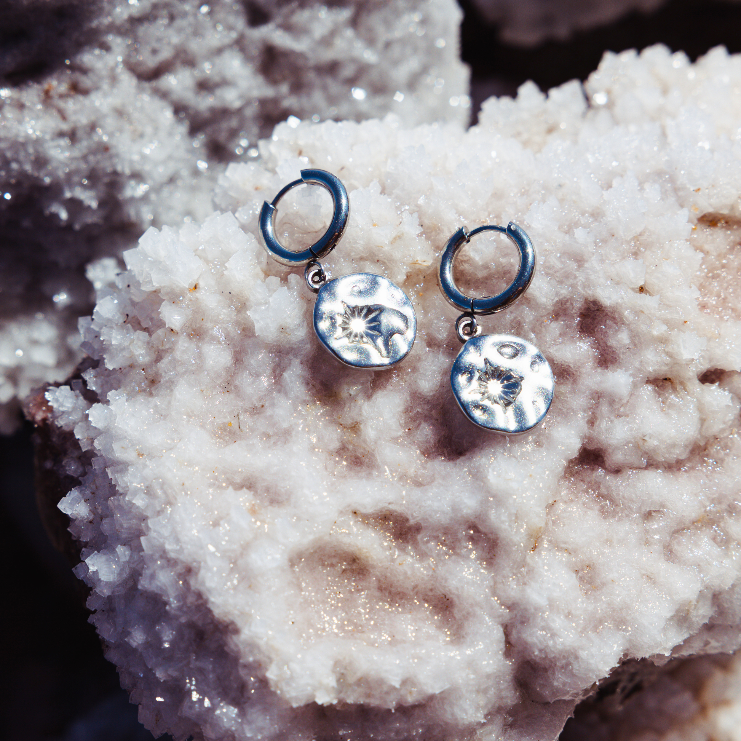 Lore of the Sea surf jewellery silver earrings drift coin style