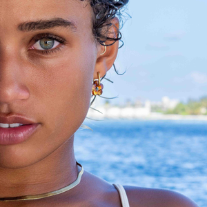 waterproof floral gold earrings resin amber