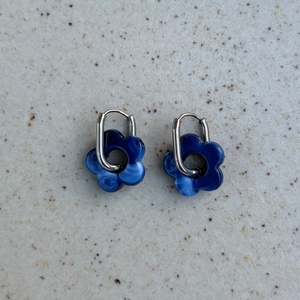 margarita earrings blue and silver hoop