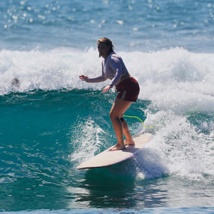 Women surfing wearing boardshorts