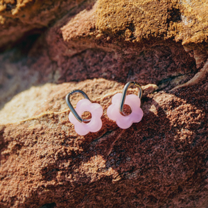 Pink flower-shaped surfing waterproof earrings 