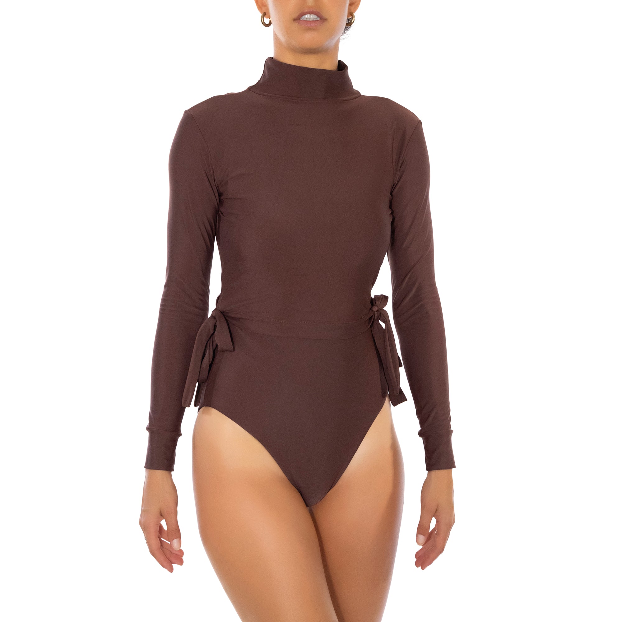 ACOTZ brown high neck cropped top lore of the sea
