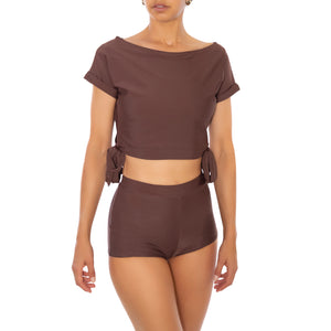 bikini set short and high waist bottoms  chocolate brown lore of the sea