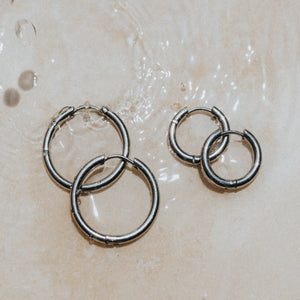Silver Surf earrings waterproof anti rust hoops by lore of the sea