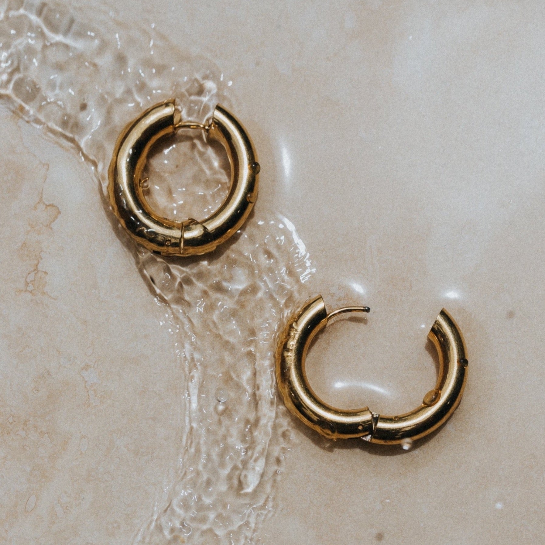 Surf earrings 18k gold THICK hoops Lore of the Sea